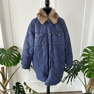 AERIE quilted, sherpa lined, faux fur collar coat